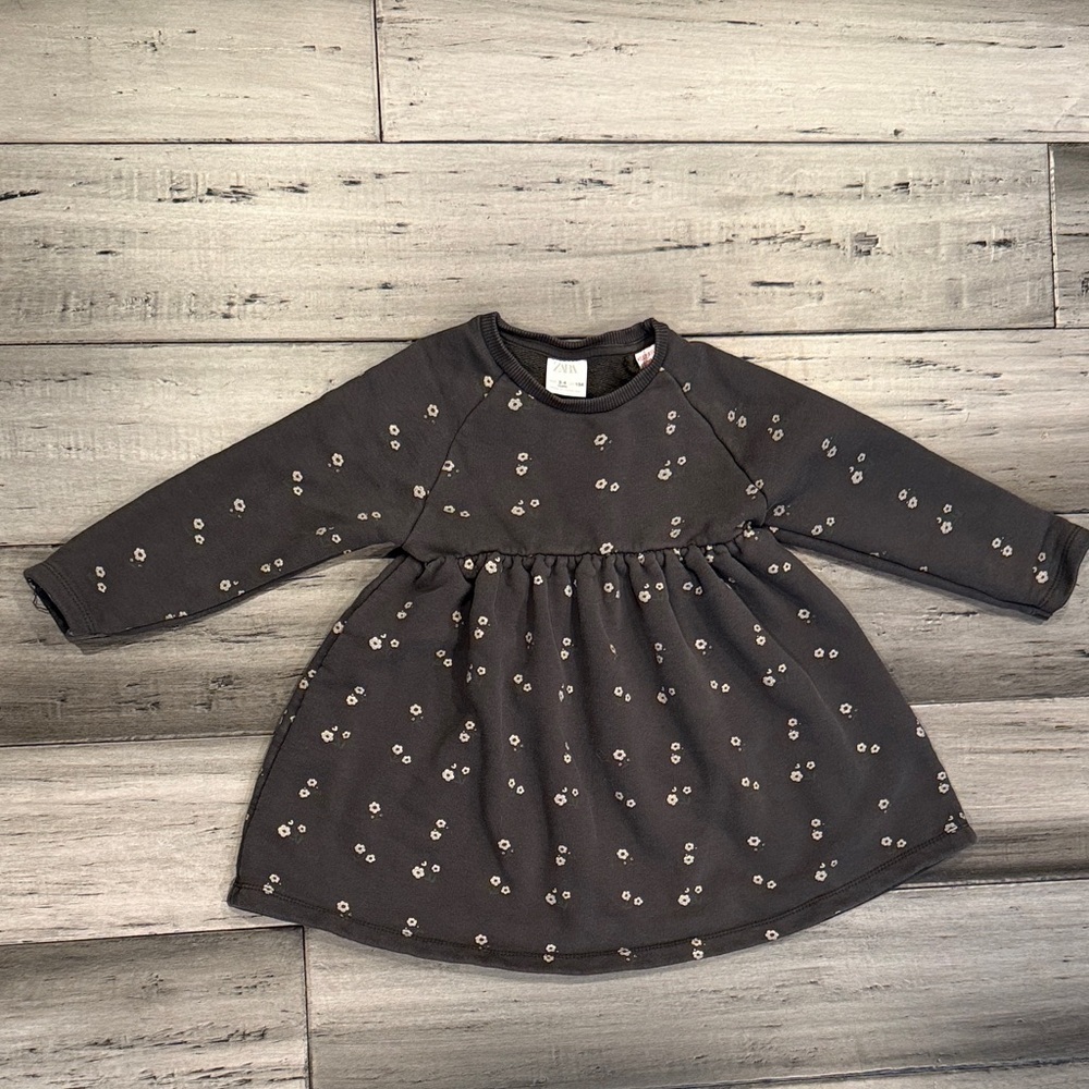 Zara Kids Gray  Floral Long Sleeve Dress - Small Daisy Print